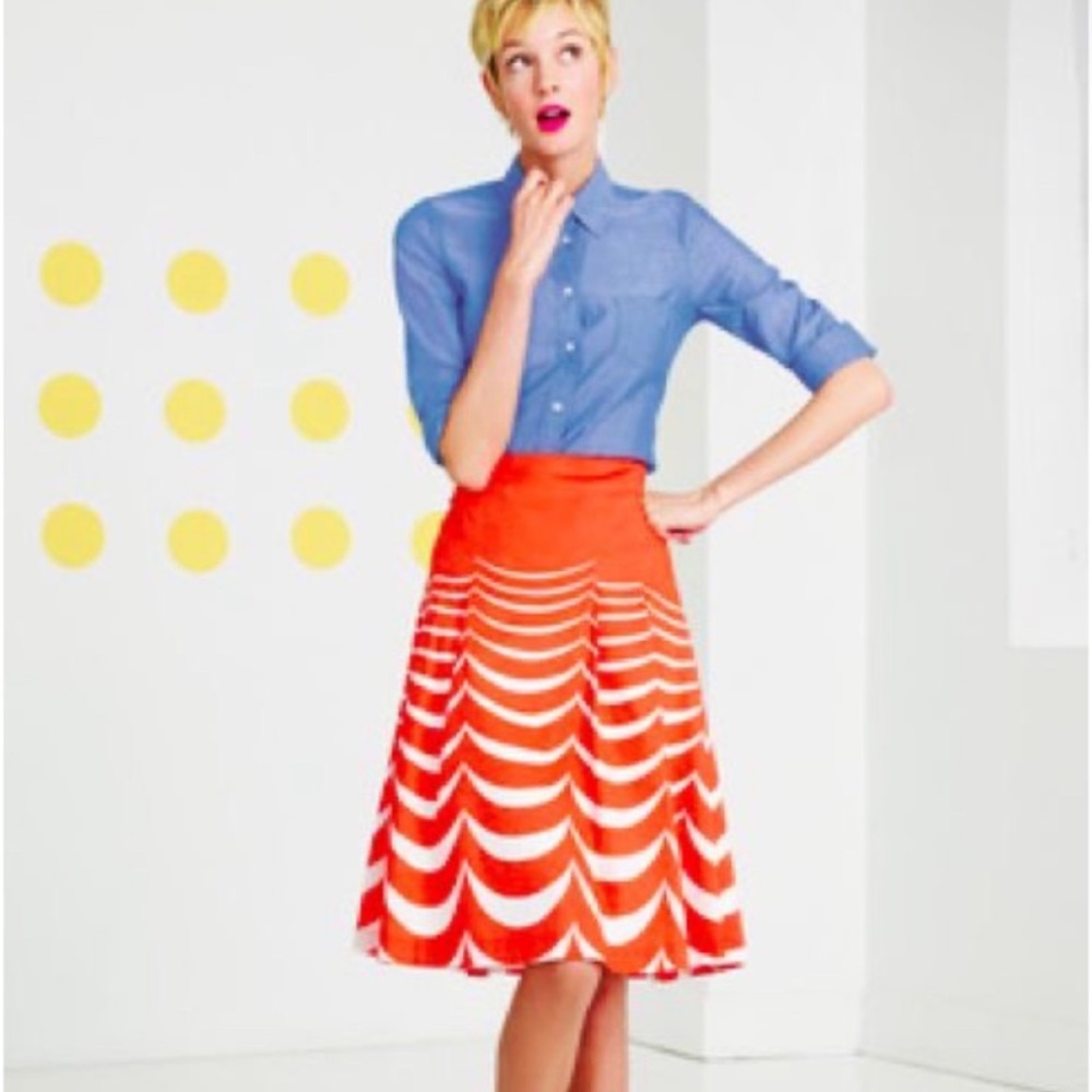 Boden Women’s Lined Orange Cotton Printed Riviera Circle Skirt Size 2 - Picture 2 of 11